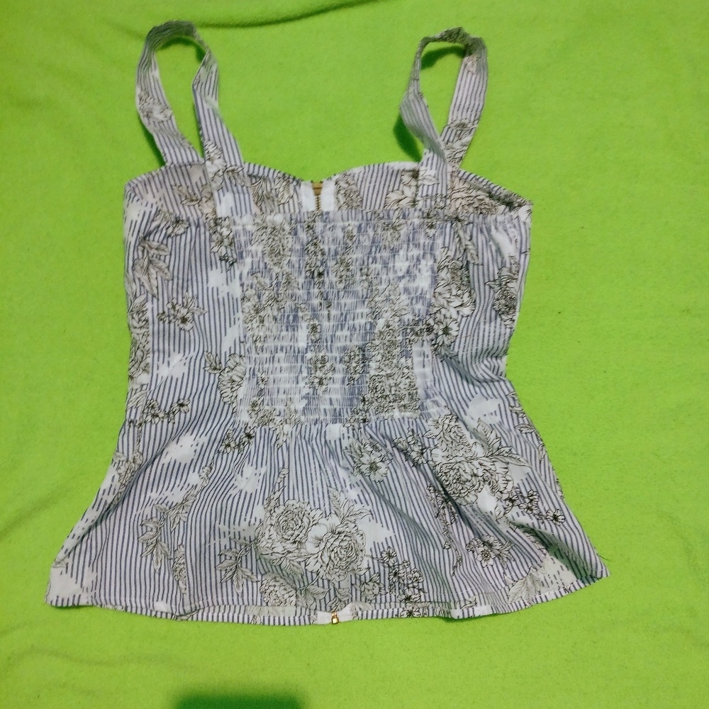 Light blue with flower designs peplum blouse - Picture 3 of 4
